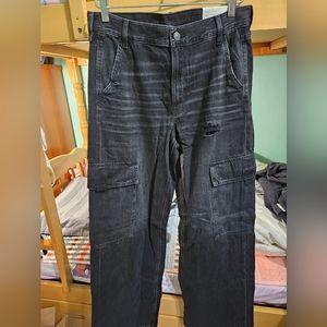 American eagle super high rise baggy wide leg bold black long 8 29W